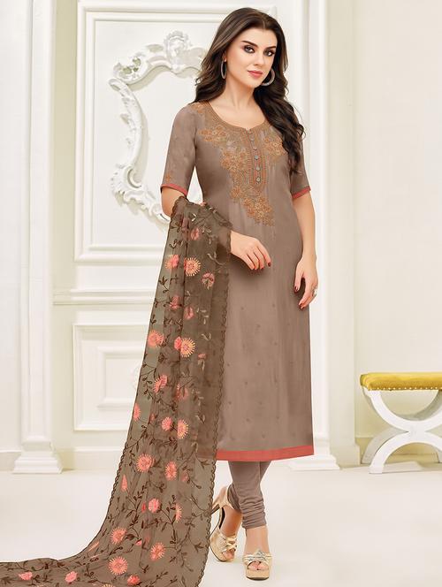 embroidered churidaar suits unstitched suit - 17170368 - Standard Image - 1