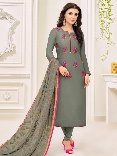 embroidered churidaar suits unstitched suit - 17170371 - Standard Image - 1