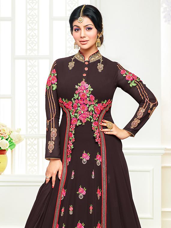embroidered anarkali suits semi-stitched suit - 17170374 - Zoom Image - 2