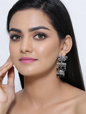 black silver plated jhumka earring - 17170467 - Standard Image - 3