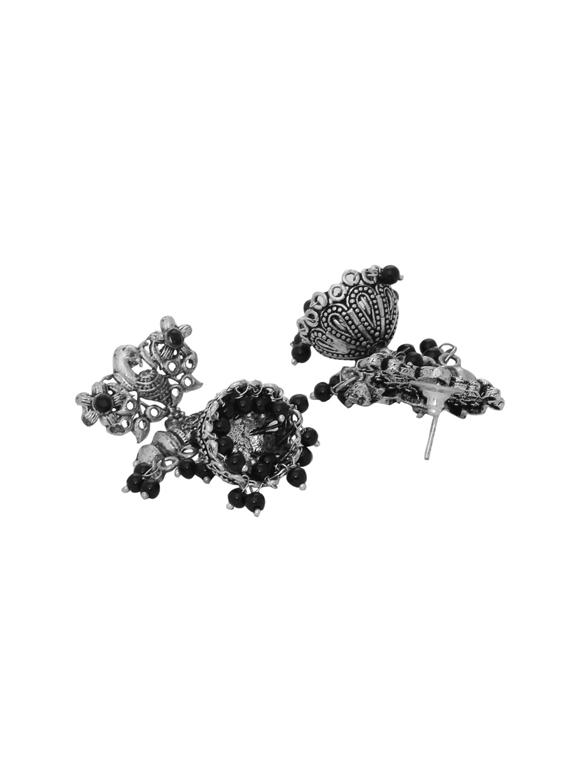 black silver plated jhumka earring - 17170467 - Zoom Image - 2