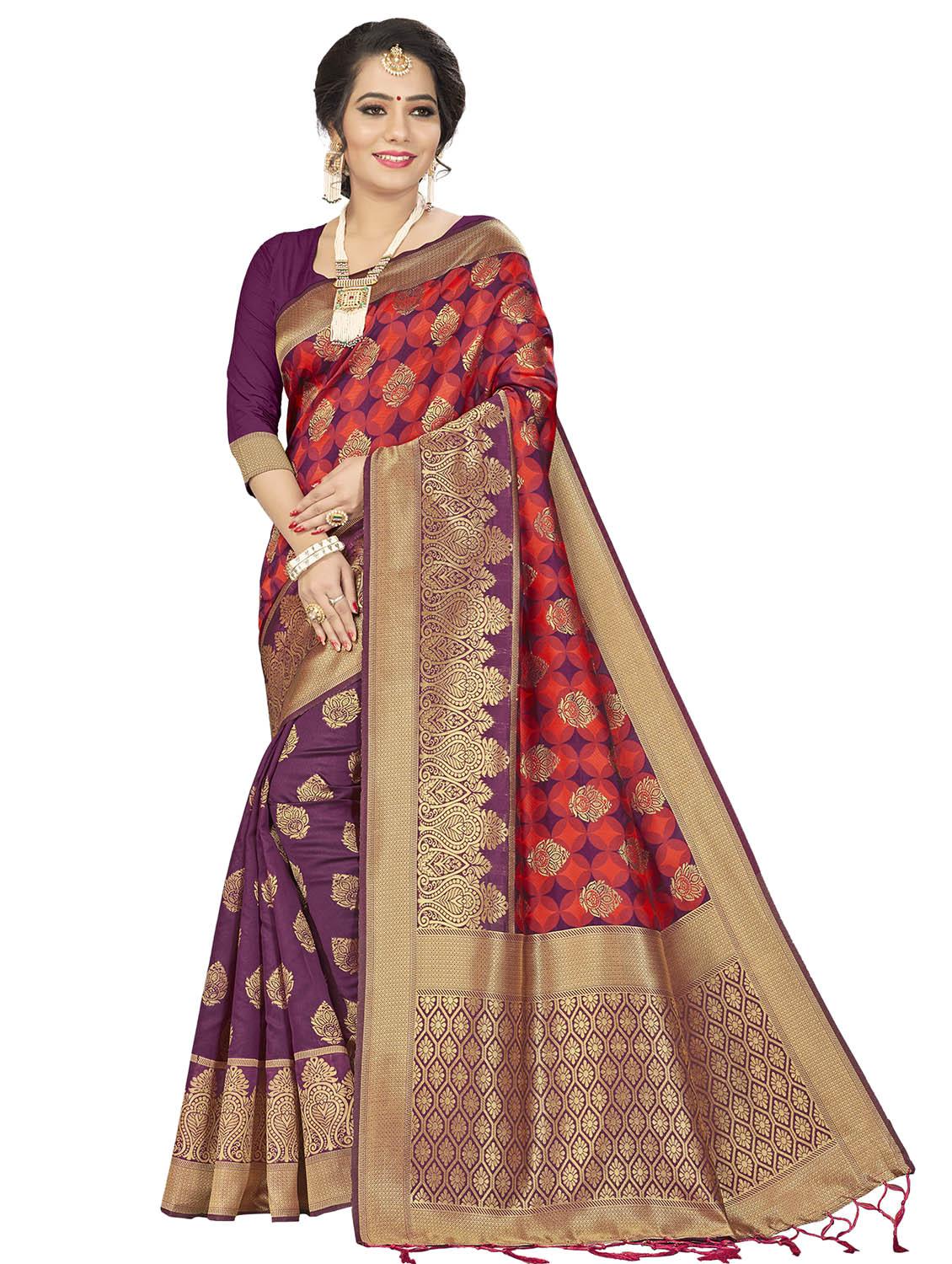 half & half woven saree with blouse - 17171024 - Zoom Image - 1