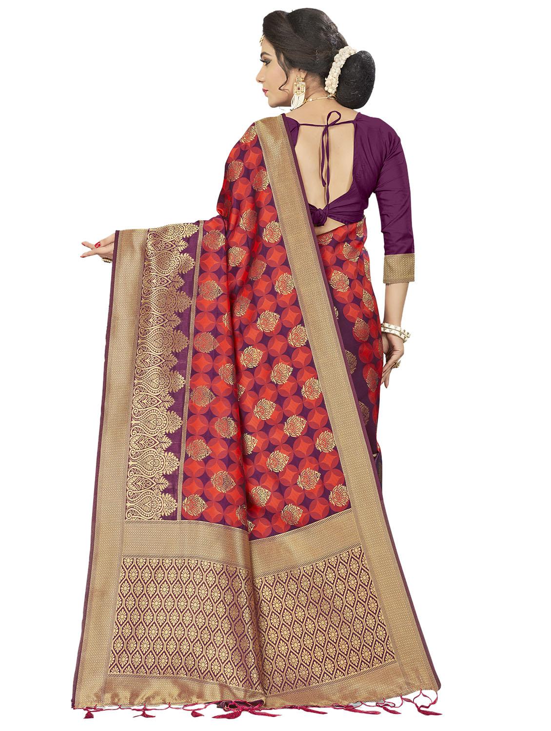 half & half woven saree with blouse - 17171024 - Zoom Image - 2