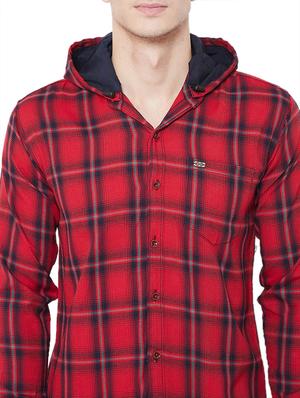 red checkered hooded casual shirt - 17171384 - Standard Image - 5