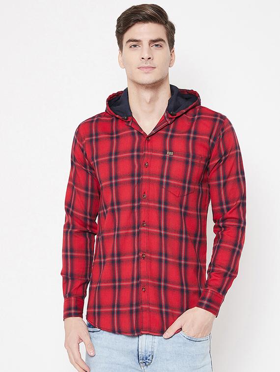 red checkered hooded casual shirt - 17171384 - Zoom Image - 1