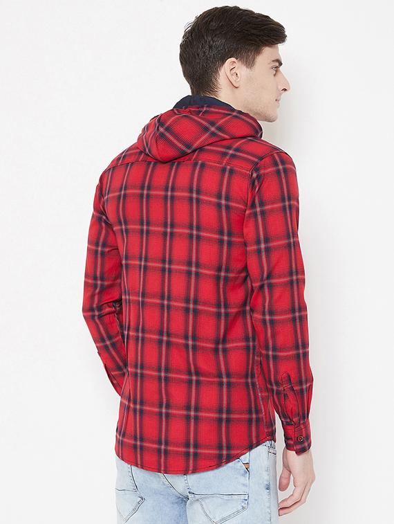 red checkered hooded casual shirt - 17171384 - Zoom Image - 3