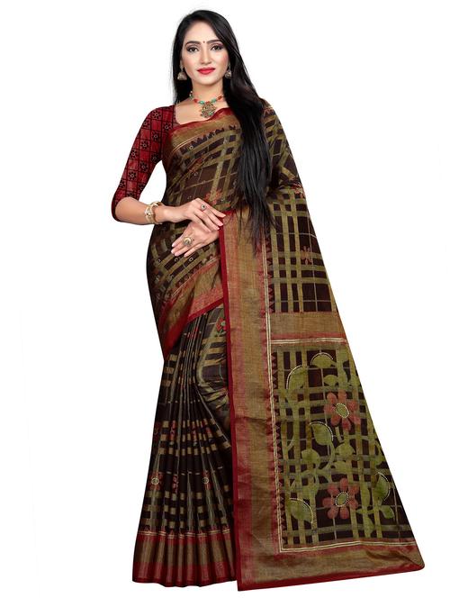 check print brasson saree with blouse - 17171523 - Standard Image - 1