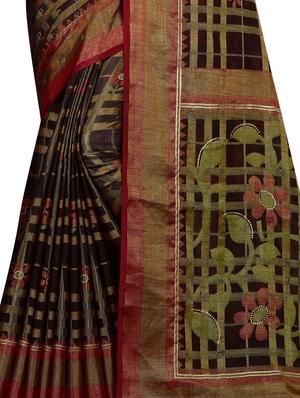 check print brasson saree with blouse - 17171523 - Standard Image - 2