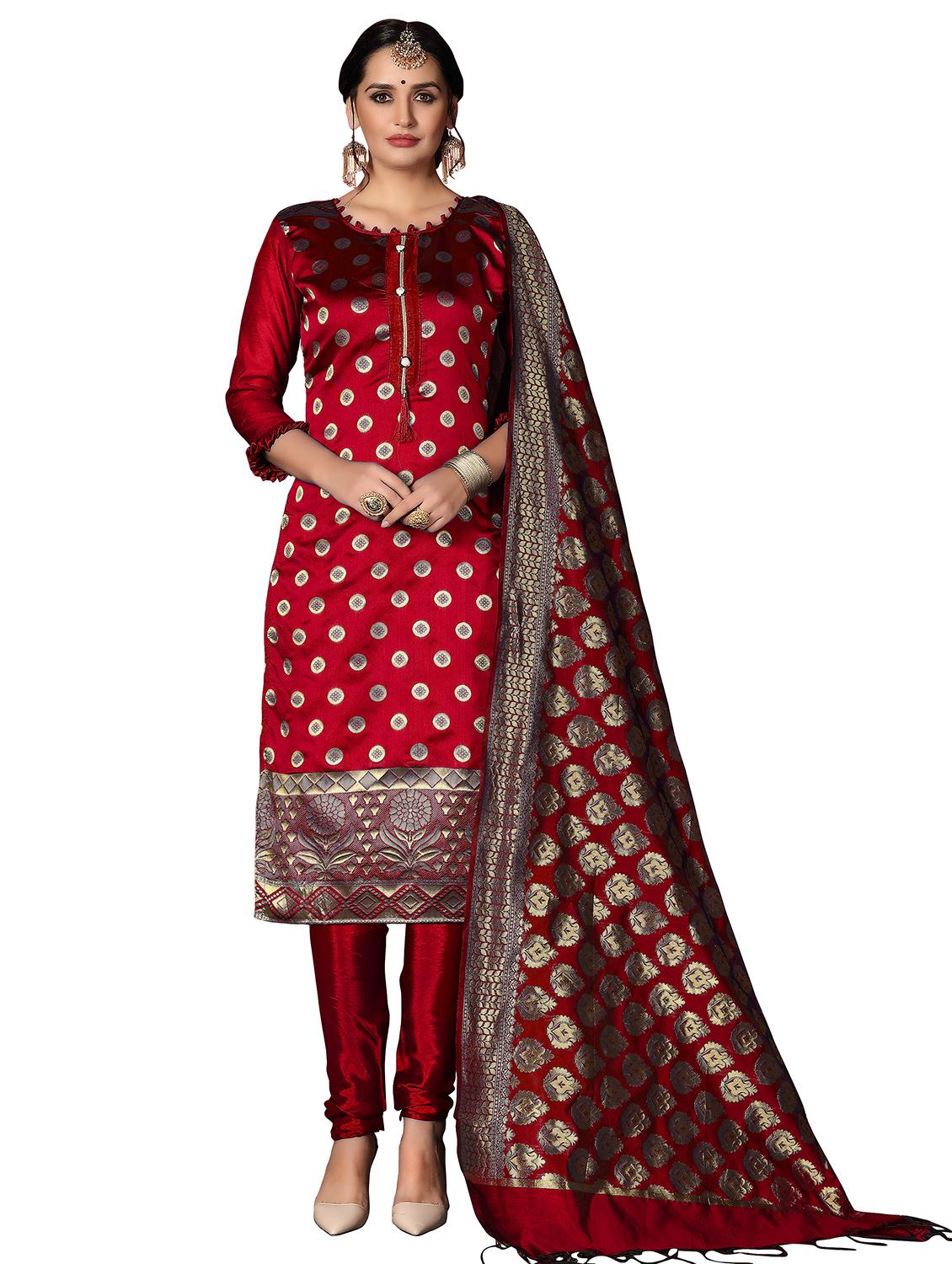 self design churidaar semi-stitched suit - 17171587 - Zoom Image - 1