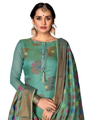 zari work churidaar semi-stitched suit - 17171598 - Standard Image - 3