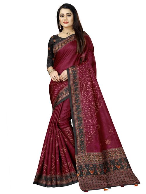 bnadhani printed saree with tassels with blouse - 17171799 - Standard Image - 1