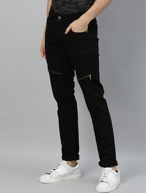 black plain denim jeans with zipper detailing - 17172220 - Standard Image - 2
