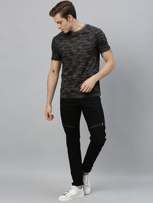 black plain denim jeans with zipper detailing - 17172220 - Standard Image - 4