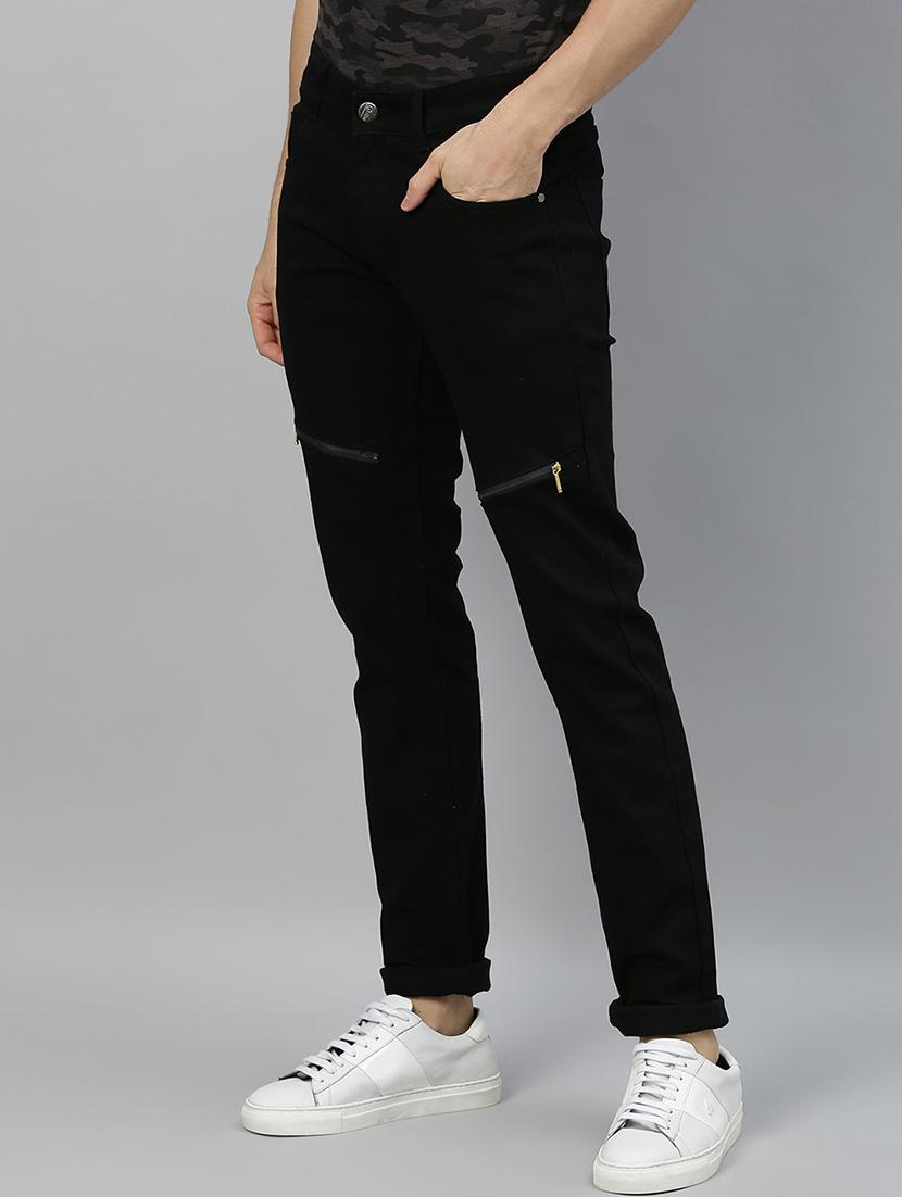 black plain denim jeans with zipper detailing - 17172220 - Zoom Image - 2