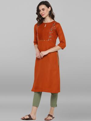 embroidered yoke pleated straight kurta - 17172542 - Standard Image - 2