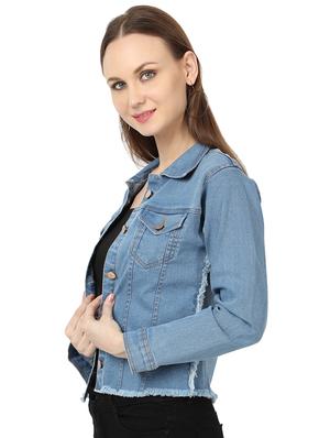 frayed hem denim jacket - 17173485 - Standard Image - 2
