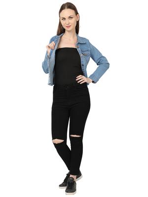frayed hem denim jacket - 17173485 - Standard Image - 4
