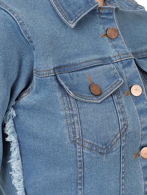 frayed hem denim jacket - 17173485 - Standard Image - 5