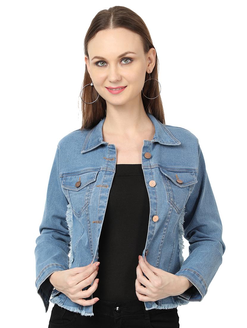 frayed hem denim jacket - 17173485 - Zoom Image - 1