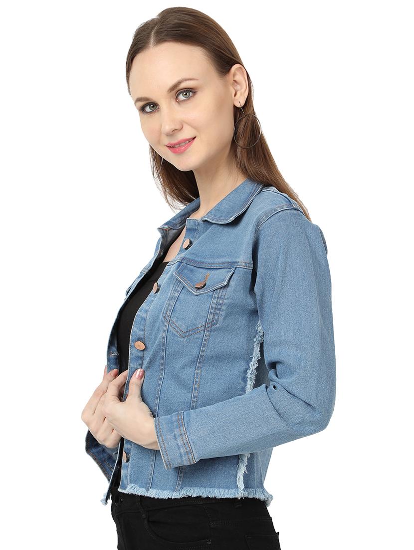 frayed hem denim jacket - 17173485 - Zoom Image - 2