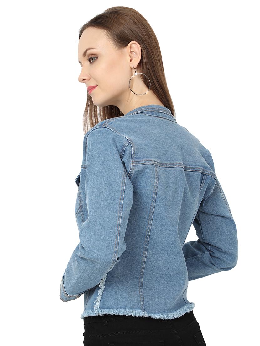 frayed hem denim jacket - 17173485 - Zoom Image - 3