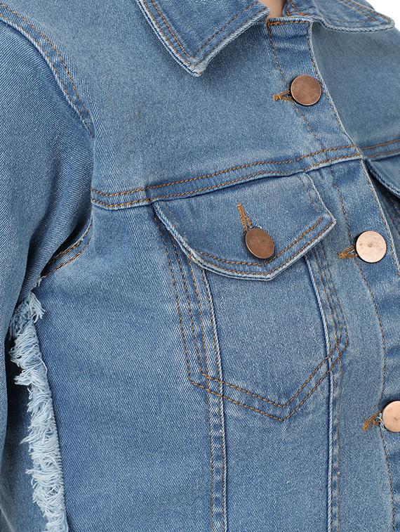 frayed hem denim jacket - 17173485 - Zoom Image - 5