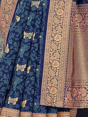 self design floral woven saree with blouse - 17173583 - Standard Image - 2
