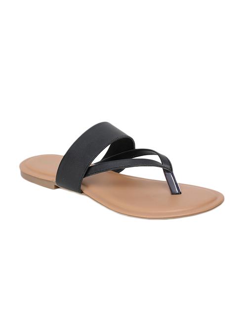 black pu slippers flip flops - 17173734 - Standard Image - 1