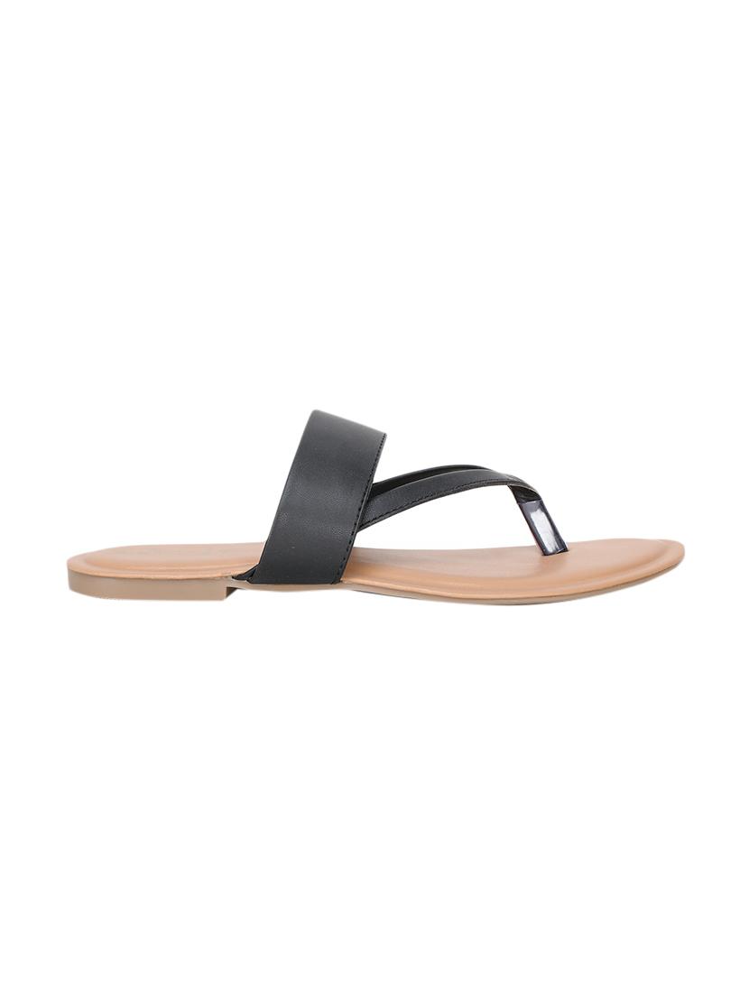 black pu slippers flip flops - 17173734 - Zoom Image - 2