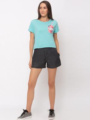 high rise denim shorts - 17175023 - Standard Image - 4