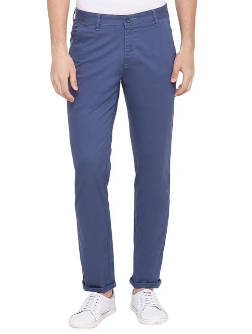 blue solid chinos - 17177083 - Standard Image - 1