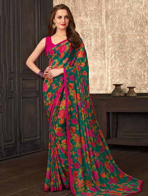 floral printed saree with blouse - 17177208 - Standard Image - 1