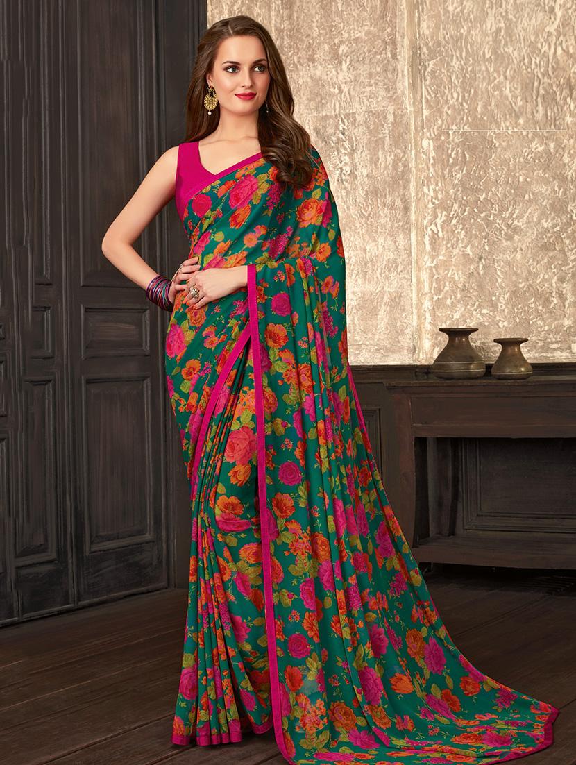 floral printed saree with blouse - 17177208 - Zoom Image - 1