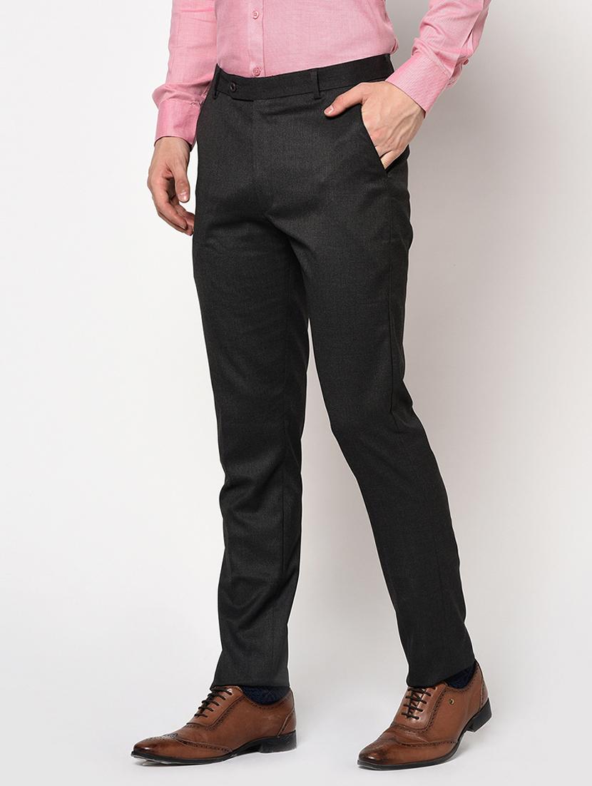 grey solid flat front formal trouser - 17181302 - Zoom Image - 2