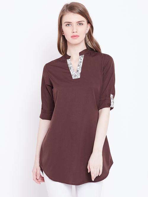 brown polyester regular tunic - 17181487 - Standard Image - 1