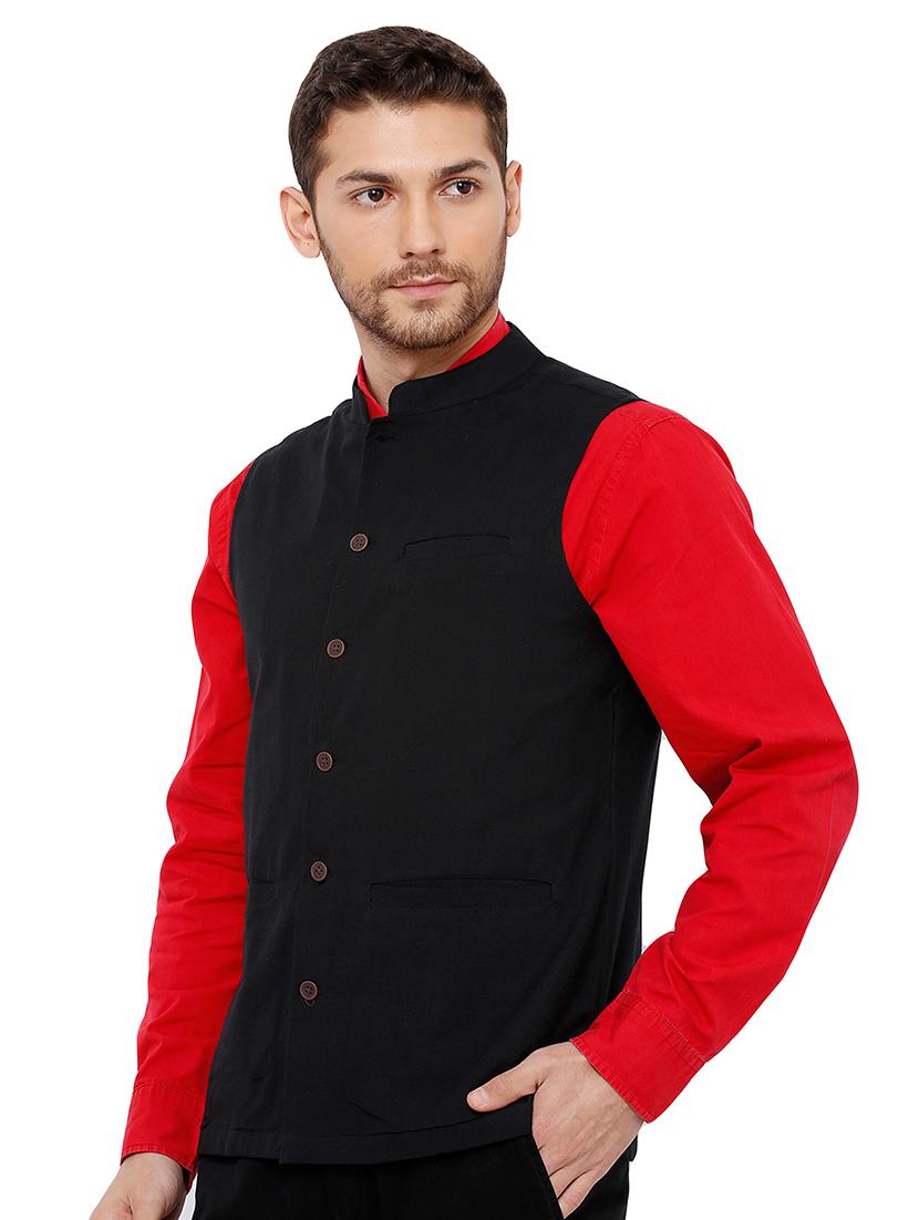 black solid nehru jacket - 17181655 - Zoom Image - 2