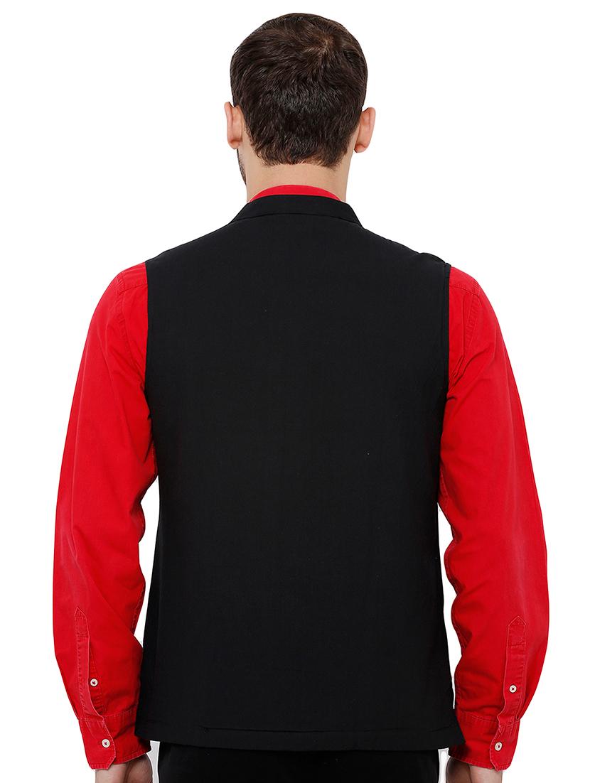 black solid nehru jacket - 17181655 - Zoom Image - 3