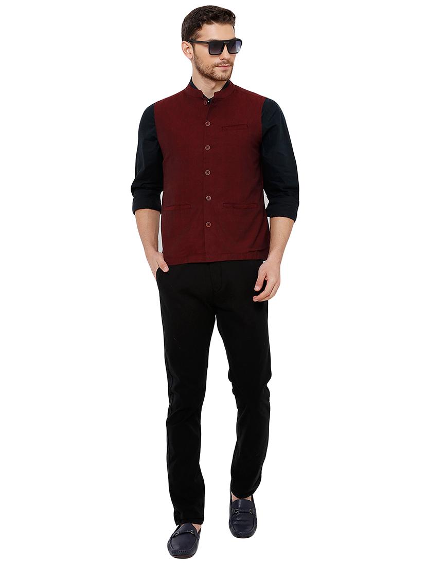 maroon solid nehru jacket - 17181659 - Zoom Image - 4