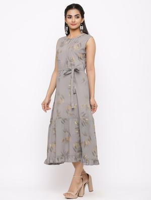 foil print tiered flare ethnic dress - 17181881 - Standard Image - 2