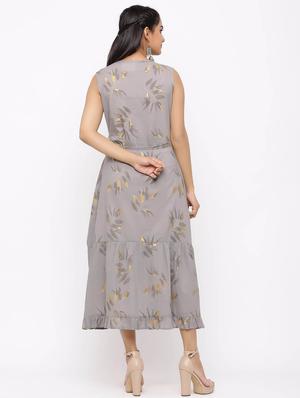 foil print tiered flare ethnic dress - 17181881 - Standard Image - 3