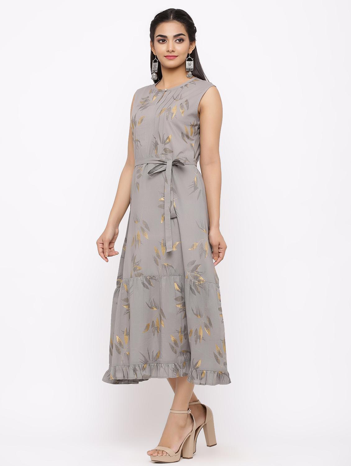 foil print tiered flare ethnic dress - 17181881 - Zoom Image - 2