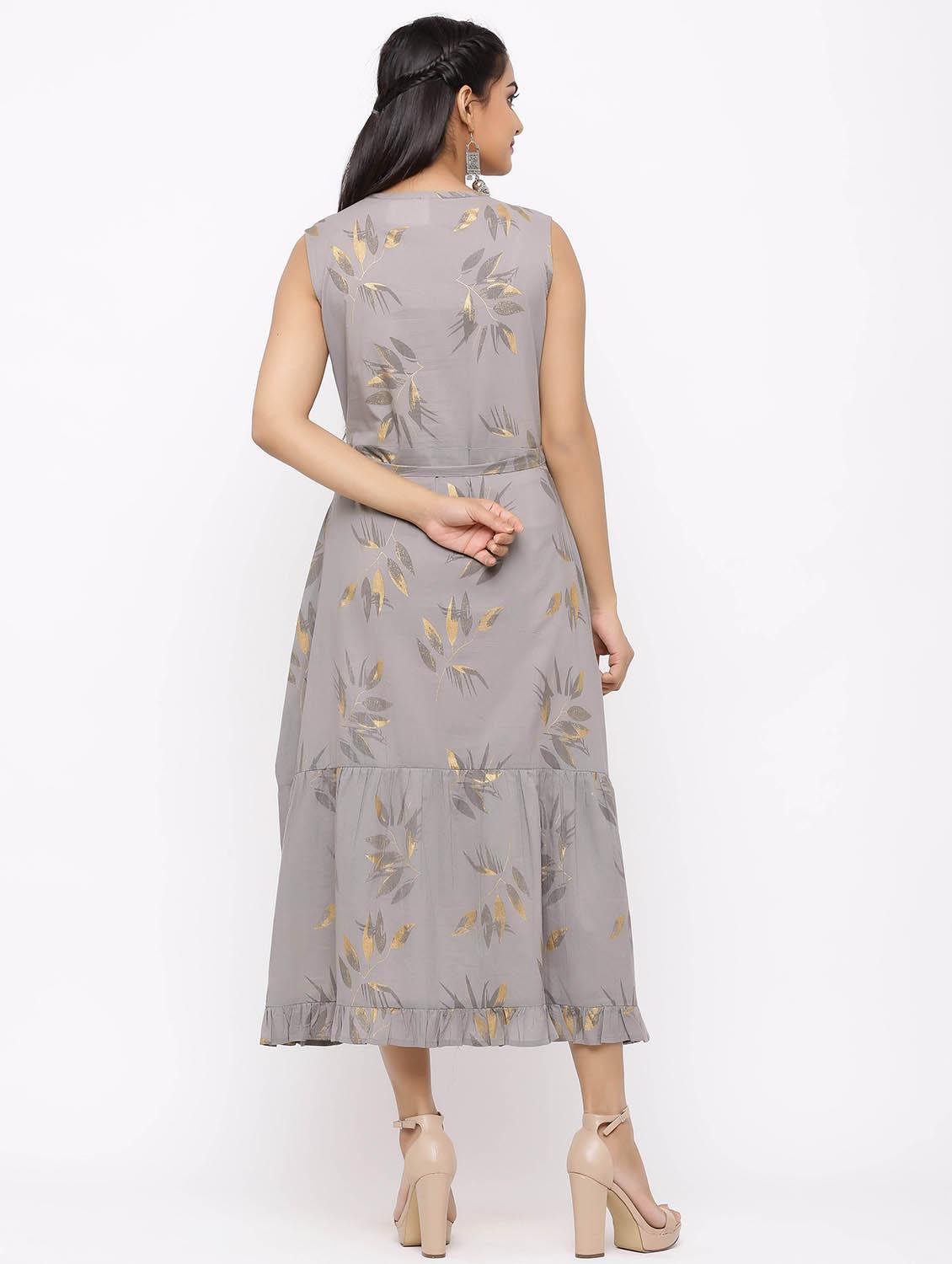 foil print tiered flare ethnic dress - 17181881 - Zoom Image - 3