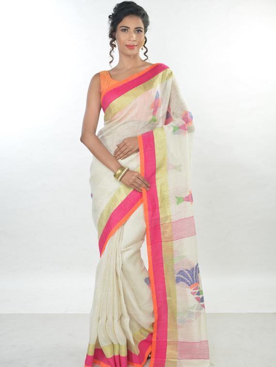 self design handloom saree with blouse - 17181955 - Zoom Image - 1