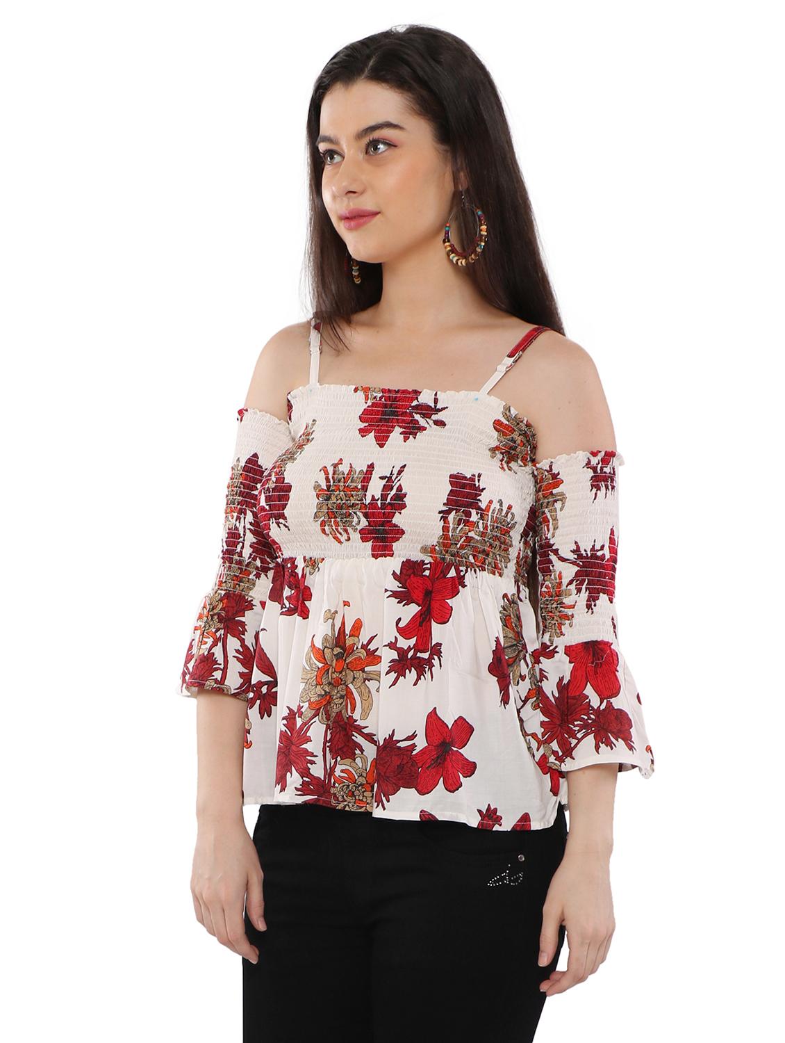 cold shoulder floral top - 17181986 - Zoom Image - 2