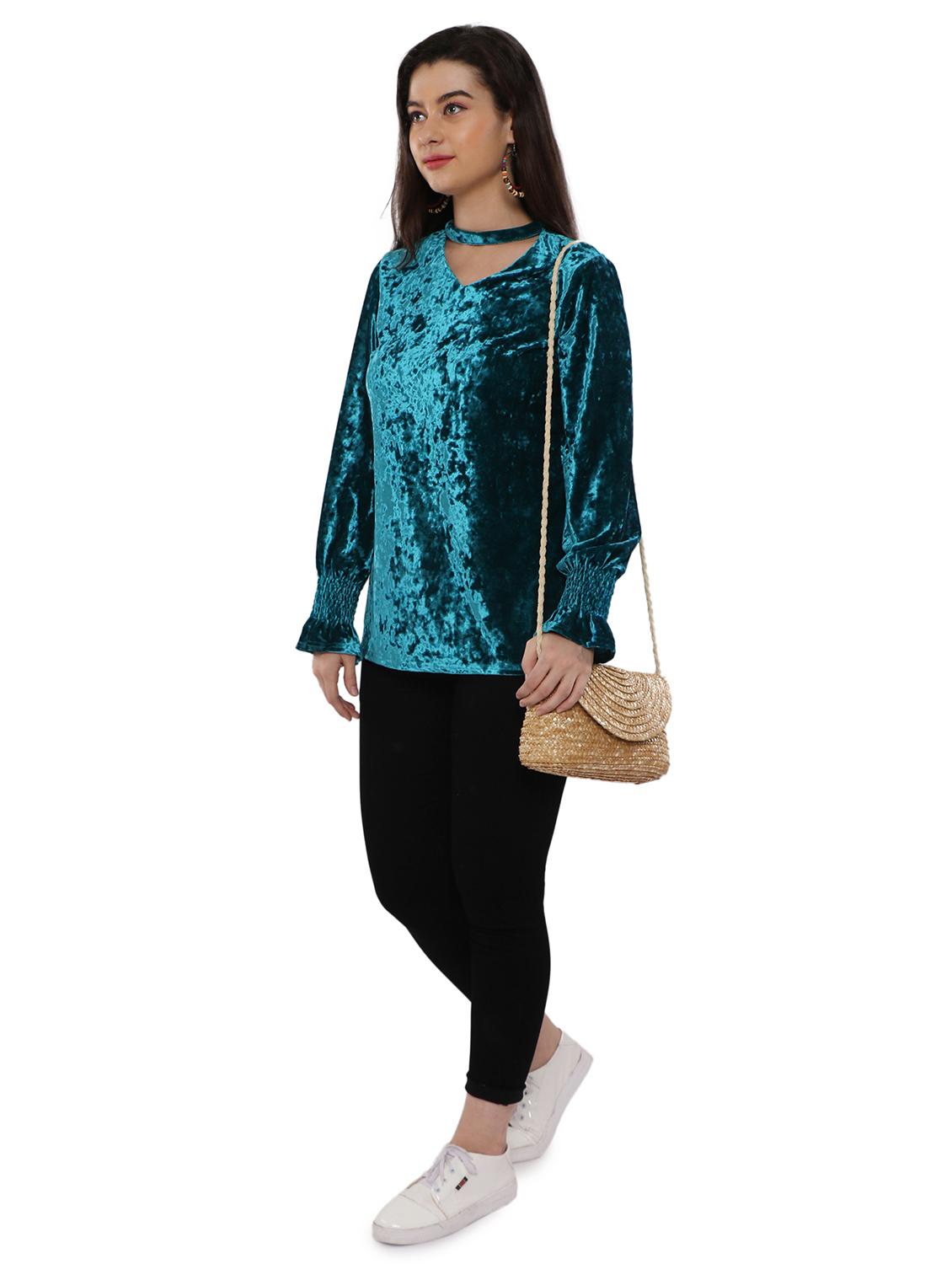 choker neck velvet top - 17181992 - Zoom Image - 4