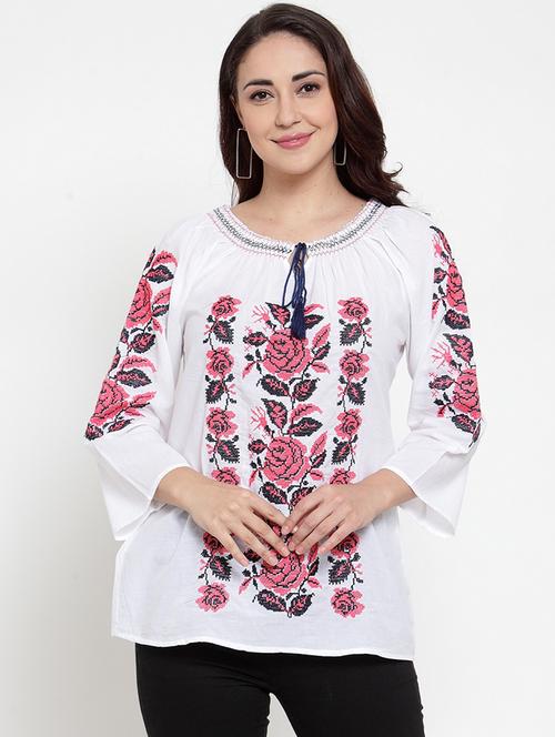 tie front embroidered top - 17182979 - Standard Image - 1
