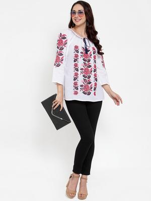 tie front embroidered top - 17182979 - Standard Image - 4