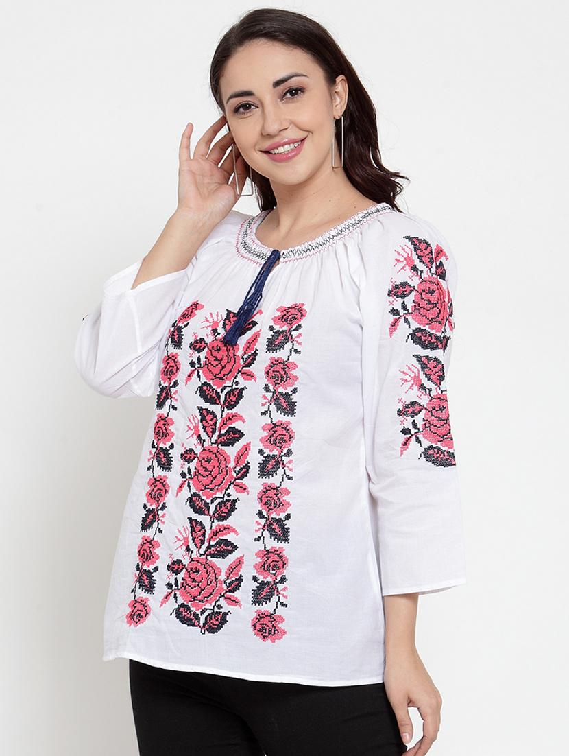 tie front embroidered top - 17182979 - Zoom Image - 2