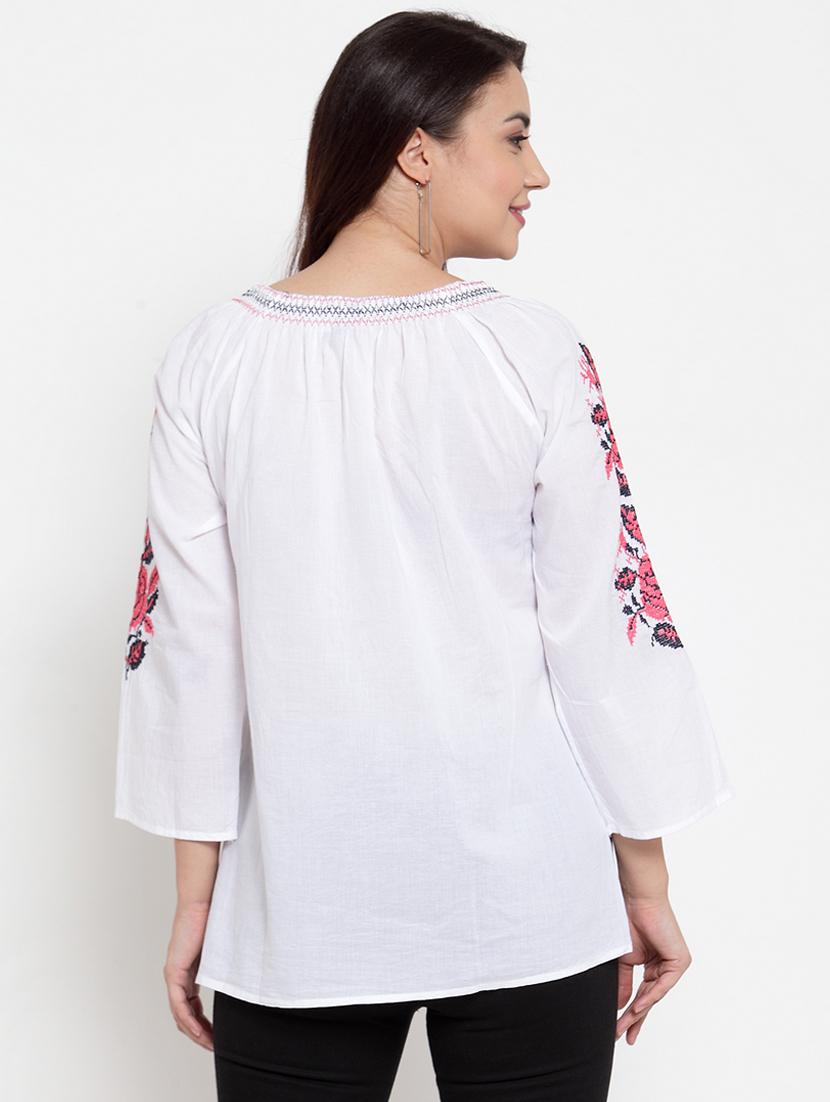 tie front embroidered top - 17182979 - Zoom Image - 3