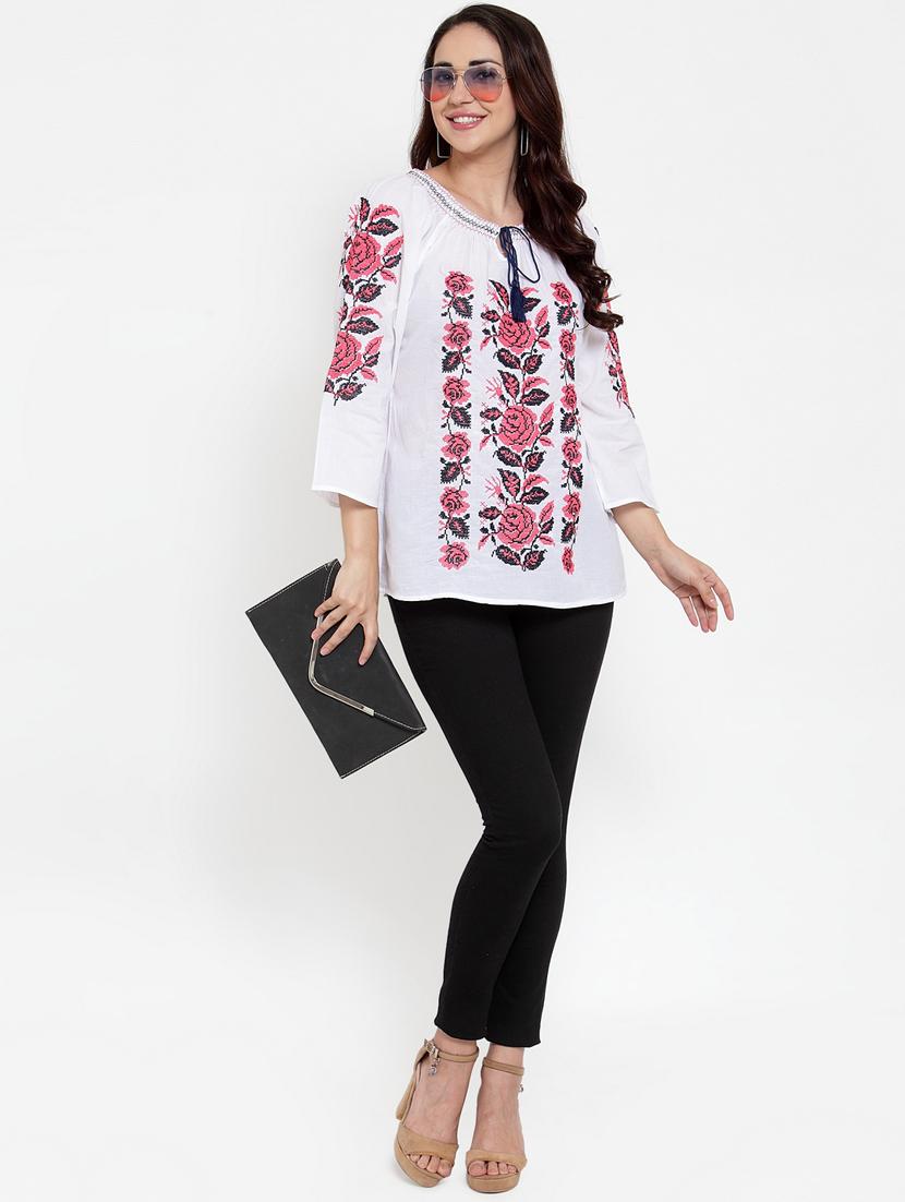 tie front embroidered top - 17182979 - Zoom Image - 4